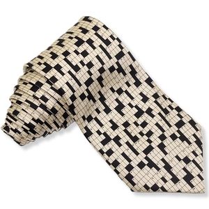 Museum Artifacts Necktie 60x3.75" Black Cream Crossword Novelty Silk Handmade
